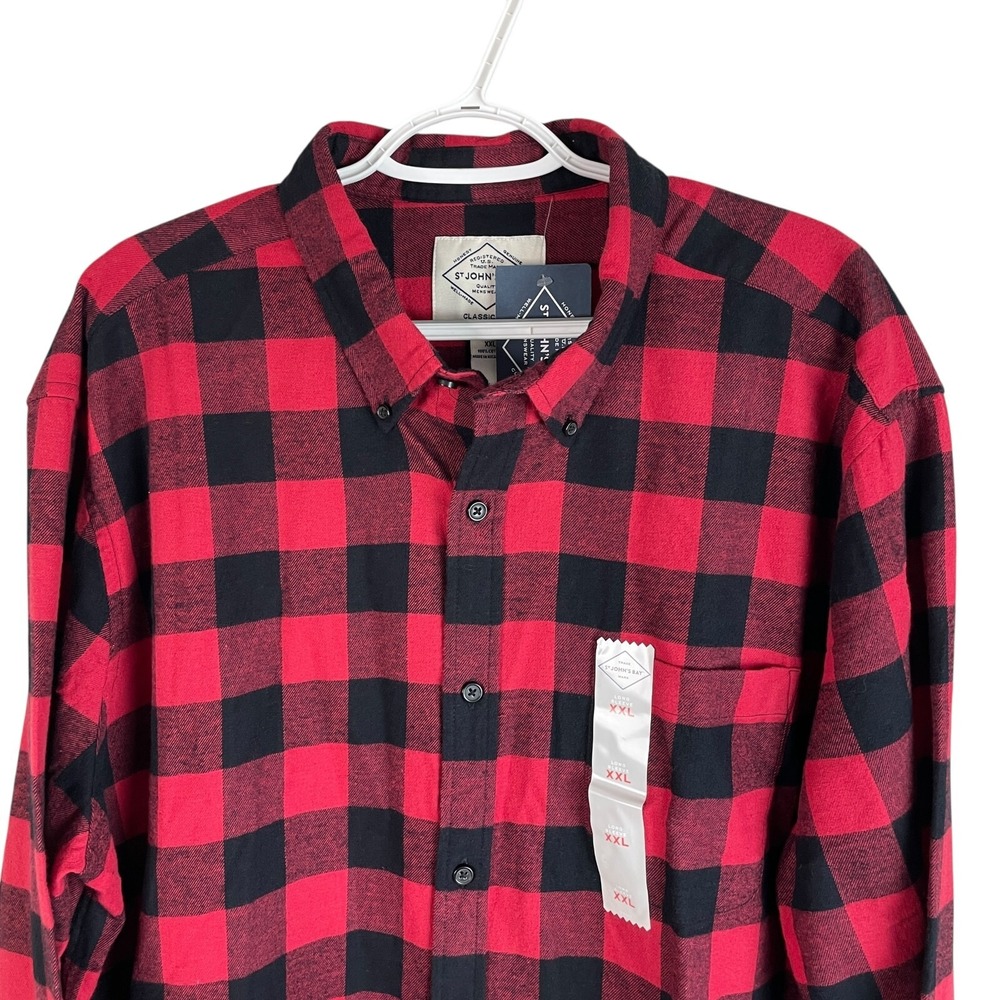 NEW St Johns Bay Mens Classic Fit Super Soft Flannel Shirt 2XL Red Buffalo Check